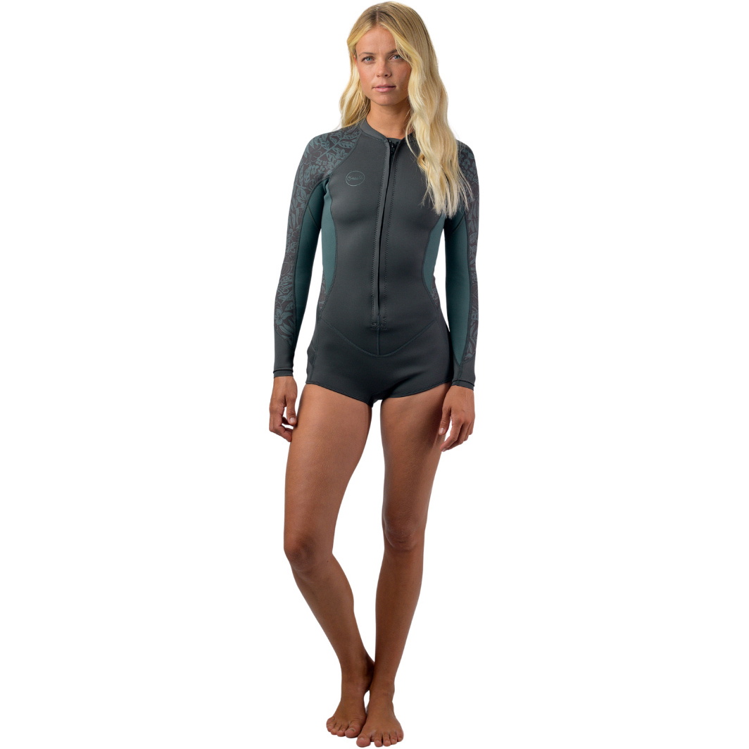 2026 O'Neill Da Donna Bahia 2/1mm Front Zip Manica Lunga Muta Primaverile Muta 5363 - Tempered Steel / Shade / Shaded Island Sky